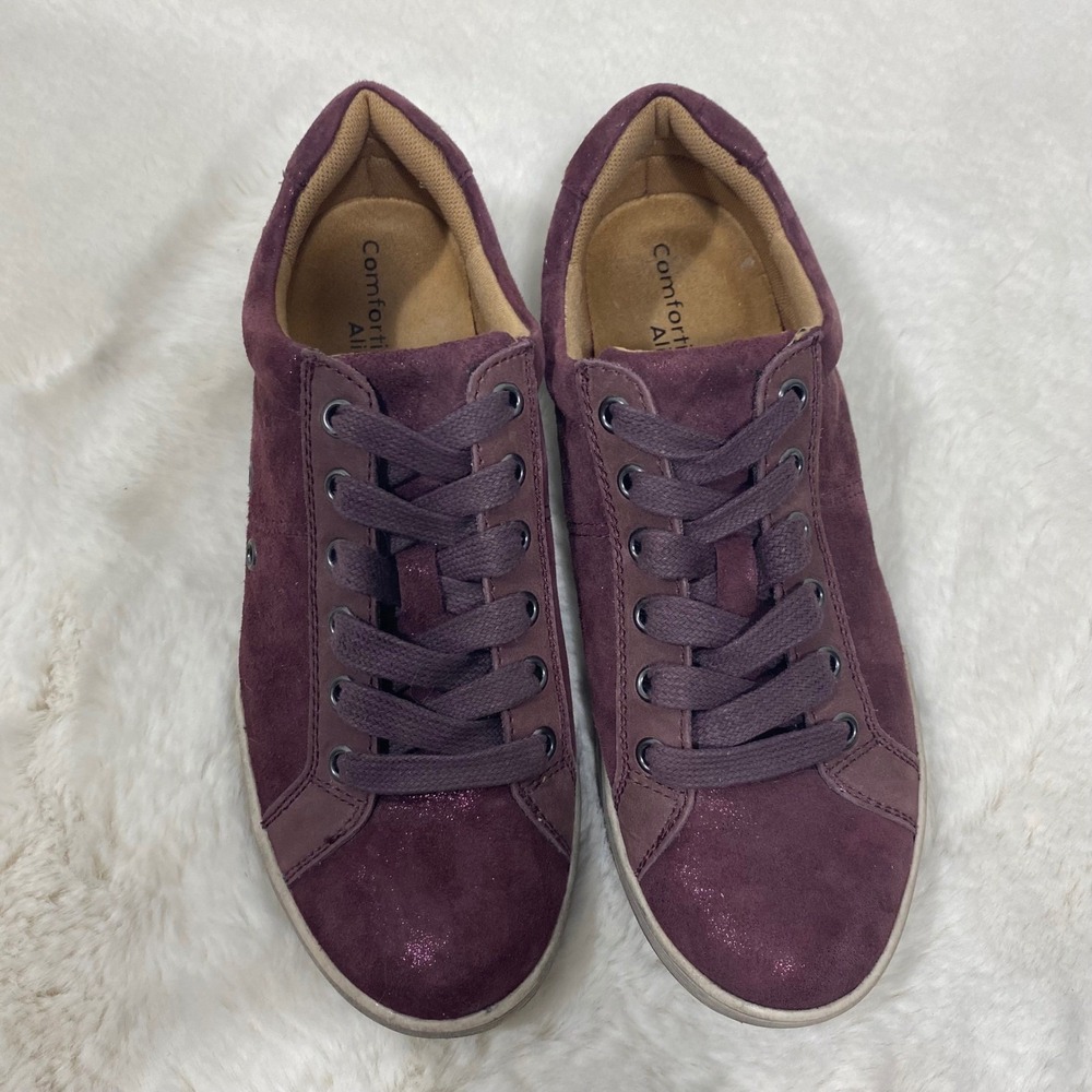 Comfortiva Align Purple Shimmer Suede Leather Sneaker Lace Up Comfort‎ Shoe 7.5